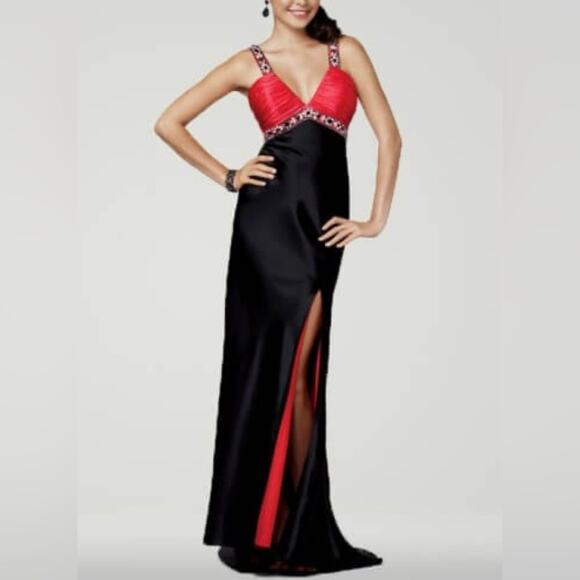 Alfred‎ Angelo Disney Gown Size 12 Red & Black Satin Beaded Dress NWT - Picture 1 of 16